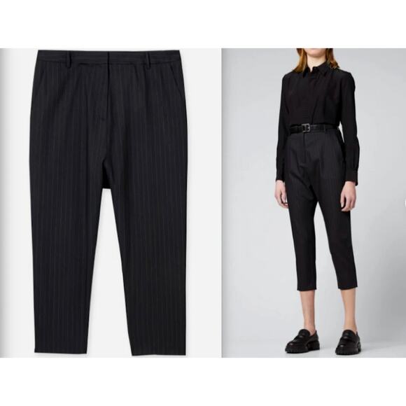 New! Nili Lotan 6 Wool Pinstripe Paris Pants $595 High Waist Drop Crotch Black - Picture 1 of 10
